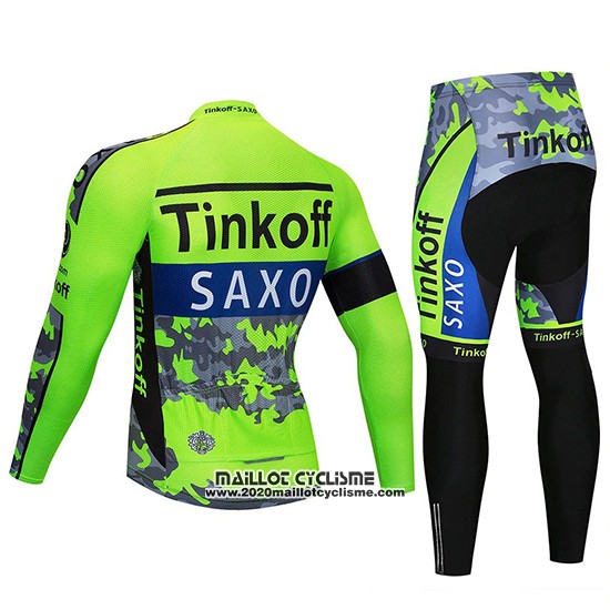 2020 Maillot Ciclismo Tinkoff Saxo Bank Vert Camouflage Manches Longues et Cuissard